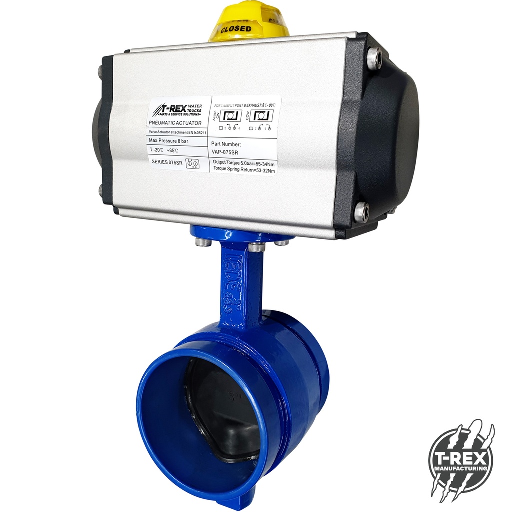  Roll Grooved Butterfly Valve, Spring Return, Air Actuated