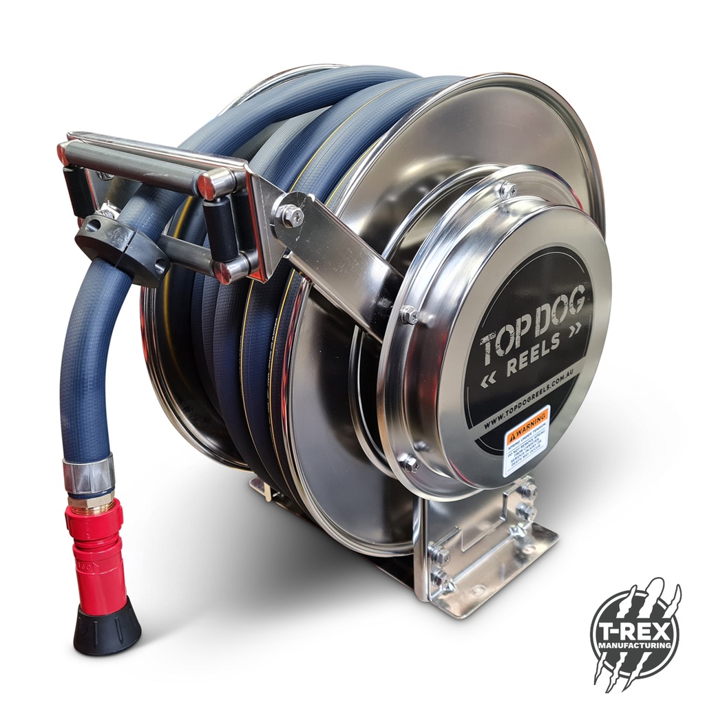 Stainless Steel Spring Rewind Hose Reel. 20M of 25mm hose.