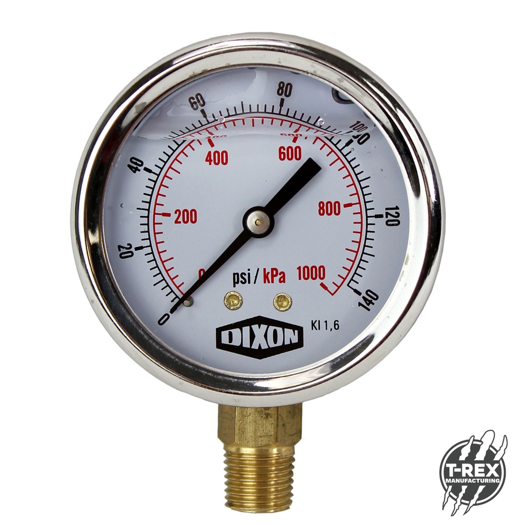 Water and Air Pressure Gauge, 1/4", 0-140PSI