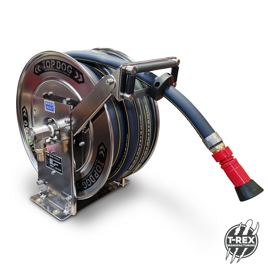 Stainless Steel Manual Rewind Hose Reel. 20M of 25mm hose.